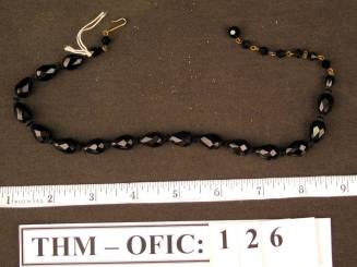 Necklace, black obsidian faceted lozenge shaped
