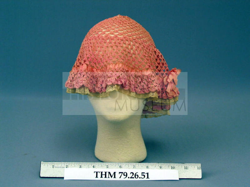 Ladies' pink crocheted nightcap