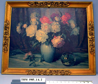 Bowl of peonies with goldfish bowl painting