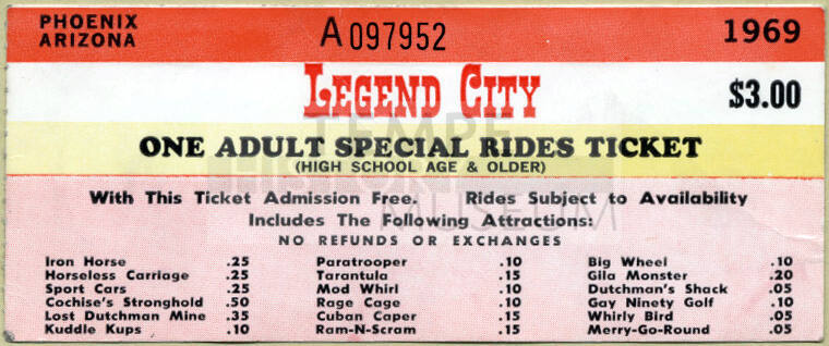 Legend City Special Rides Ticket