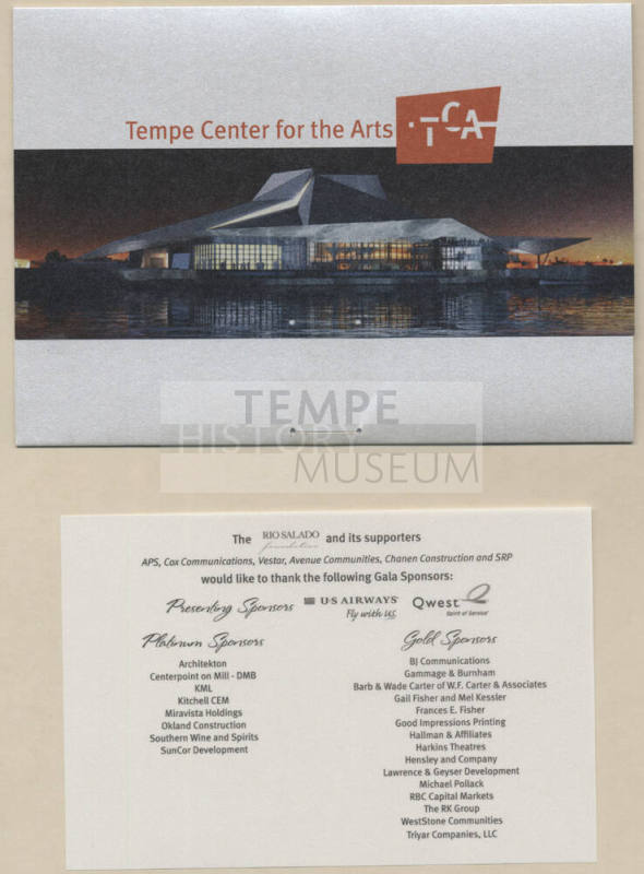 Invitation to Tempe Center for the Arts Opening Gala.