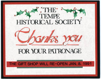 Tempe Historical Society Gift Shop Sign.