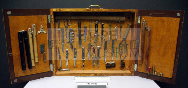 Wooden Display Case of Weapons, Tempe Police Department.