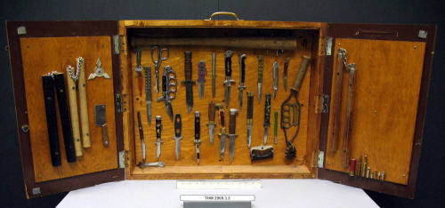 Wooden Display Case of Weapons, Tempe Police Department.