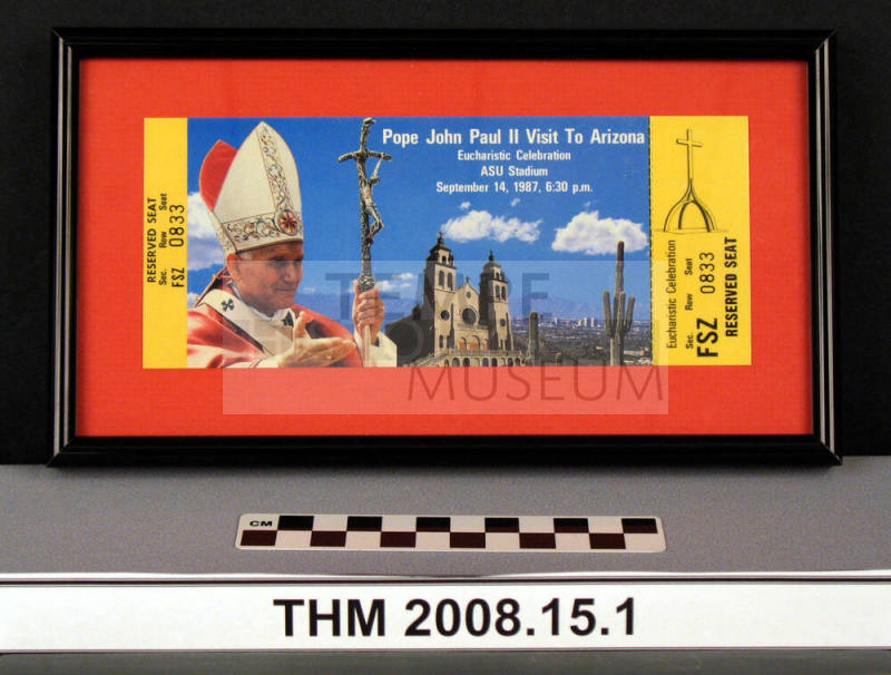Pope John Paul II Visit to Arizona ASU Stadium Ticket (framed)