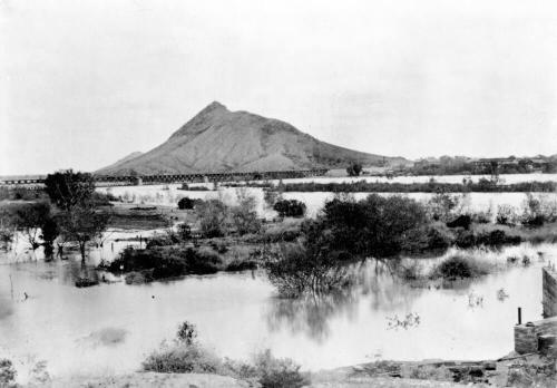 OS-149   View of Tempe Butte and the Flooded Salt River in 1907