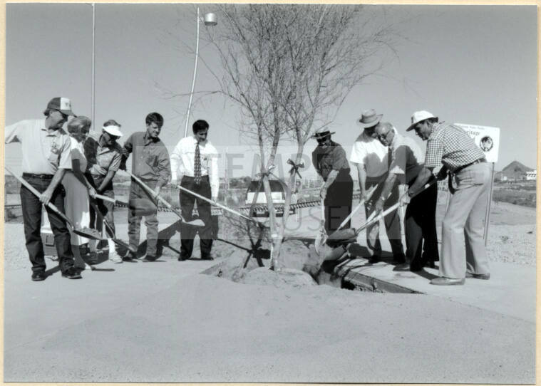 Photo of Adopt-A-Tree Planting by Mayor and City Council, April 1997.
