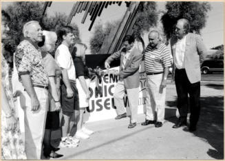 Mayor Neil Giuliano and City Council Cutting the Ribbon of a Sign at the Tempe Historical Museum, 1996.