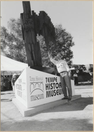 Sign Designer Pete Lang at Ribbon Cutting Event For a New Sign at the Tempe Historical Museum.