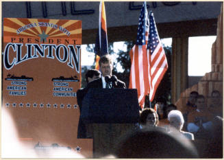 Closeup of Tempe Councilman Joseph Lewis Speaking at Clinton Presidential Campaign Visit, 1996.