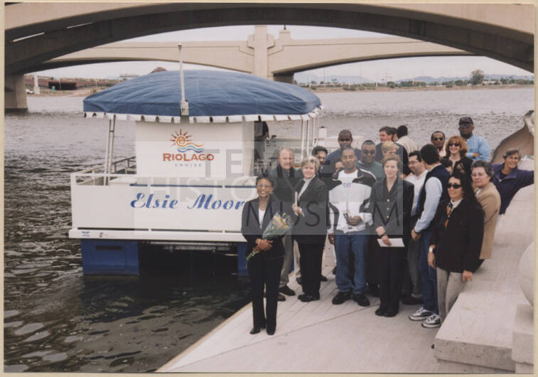 Photo of the Elsie Moore Tour Boat with Elsie Moore and group.