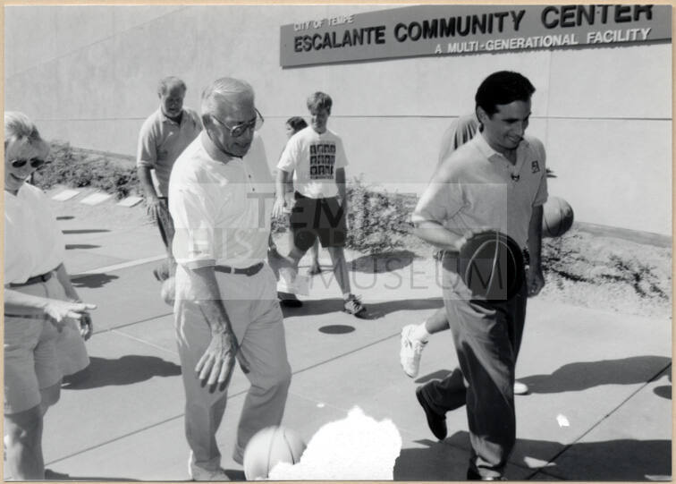Tempe Councilmembers Dribbling Basketballs at the Escalante Community Center Dedication
