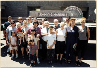 Color photograph of group at dedication of Johnny Martinez Water Dept. Treatment Plant