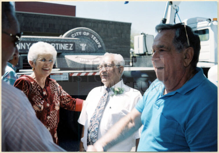Color photography of water treatment plant dedication with Johnny Martinez and unknown man and woman