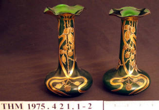 Bud Vase, Matched Pair green and gold art deco