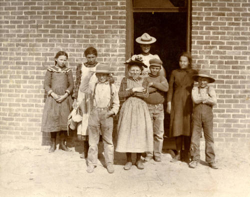 Children at Stringtown School Doorway