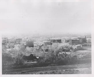 Photograph, railroad track with Tempe's Mill Avenue in background