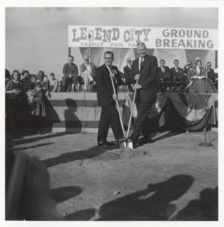 Photograph, Louis Crandall and another man at the groundbreaking of Legend City
