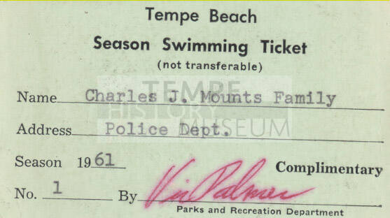 Tempe Beach season swimming ticket, 1961