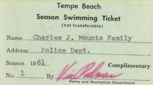 Tempe Beach season swimming ticket, 1961
