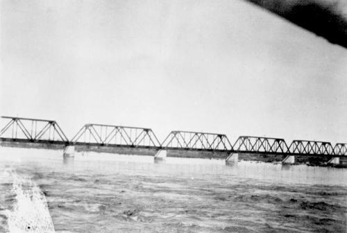 View of railroad bridge over the flooded Salt River
