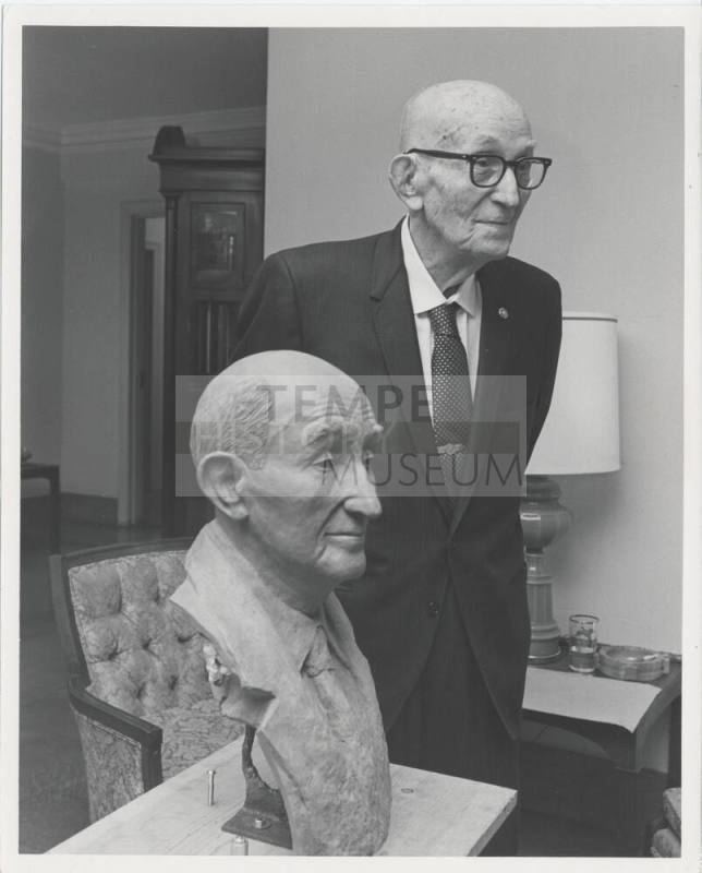 Photograph of Carl Hayden with His Bust