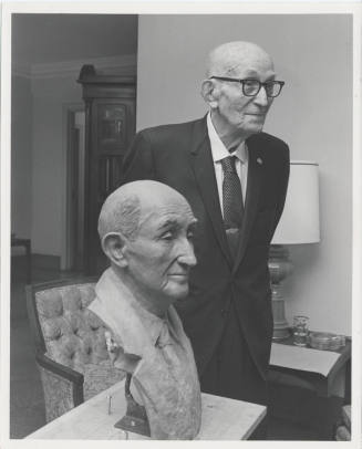 Photograph of Carl Hayden with His Bust