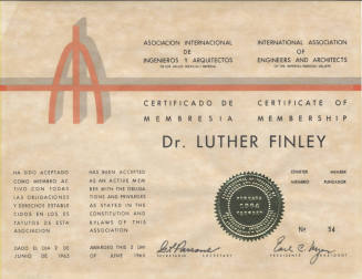 Luther Finley's Membership Certificate in the International Association of Engineers and Architects