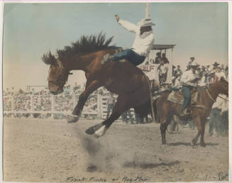 Colorized Photo of Frank Finley on a bucking horse named "Rag Mop"