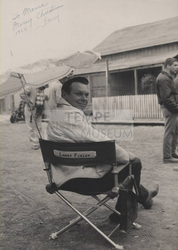 Larry Finley on the set of a movie, 1966