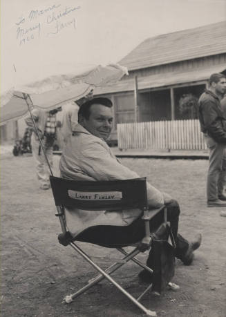 Larry Finley on the set of a movie, 1966