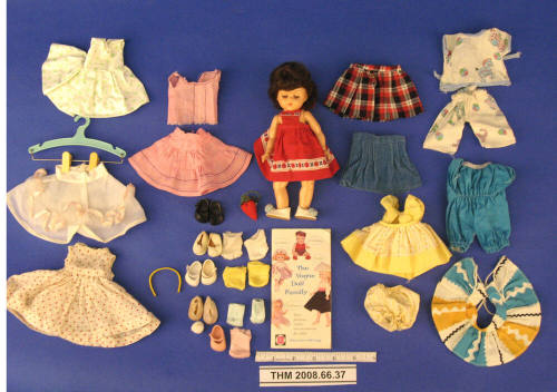 Brunette Ginny-Style Doll in a Red Sundress and Clothing
