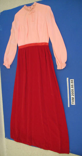 Velvet Bridesmaid formal dress, pink top, crimson skirt