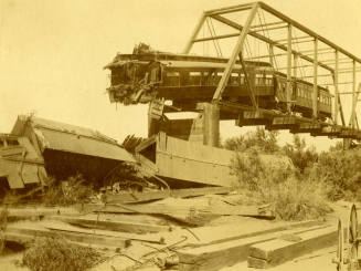 Train Wreck of Maricopa and Phoenix Railroad on Collapsed Bridge, Tempe, Arizona