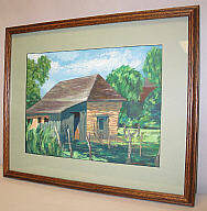 Framed opaque watercolor by donor "Old Adobe House"