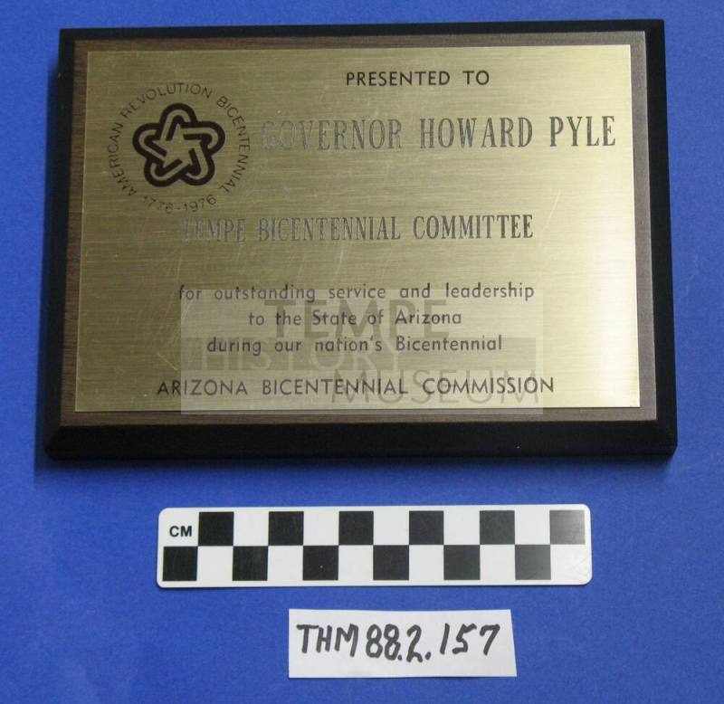 Tempe Bicentennial (National) Committee plaque:  Gov. Howard Pyle