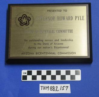 Tempe Bicentennial (National) Committee plaque:  Gov. Howard Pyle