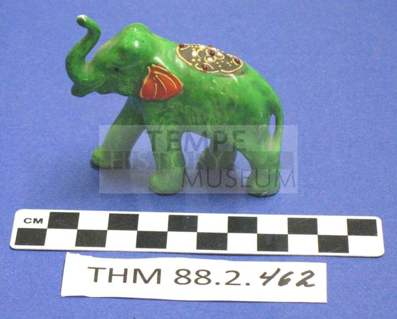 Elephant Figurine, green and decorated