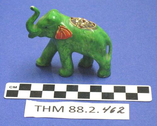 Elephant Figurine, green and decorated