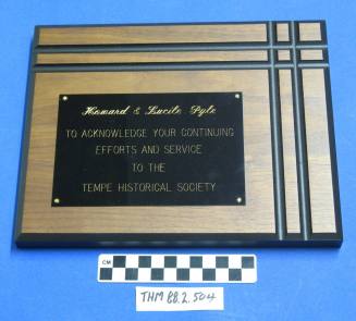 Tempe Historical Society Service plaque