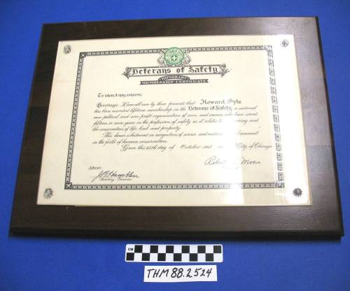 Veterans of Safety Honorary Member Certificate to Howard Pyle