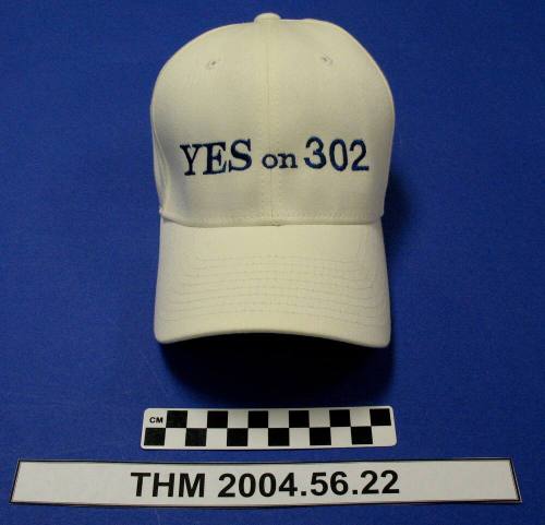 "Yes on 302" white baseball cap