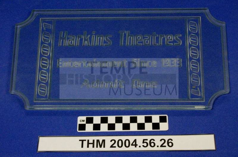 Harkins Theaters clear glass ticket plaque