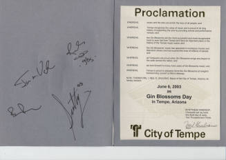 "Gin blossoms Day in Tempe" 06/06/03 Proclamation autographed