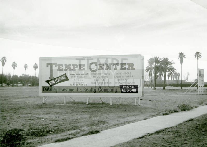 Sign announcing upcoming construction of Tempe Center