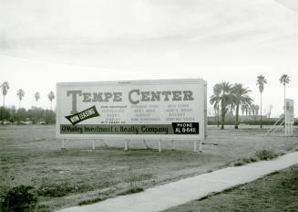 Sign announcing upcoming construction of Tempe Center