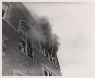 Photograph (B/W) Fire from 3rd Story, Corner of Tempe Union High School in 1955