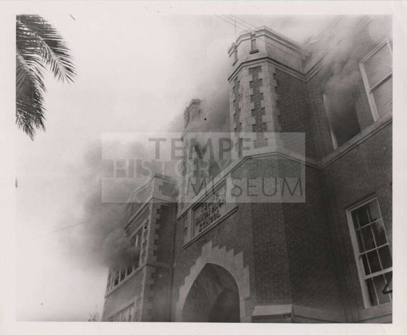 Photograph (B/W) Tempe Union High School Fire - 1955
