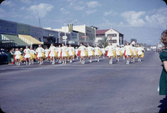 Parade:  Pom-Line Cheerleaders in White - Mill Avenue, Tempe