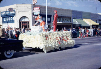 Parade:  Float With Athlete & Man In Red - Mill Avenue, Tempe